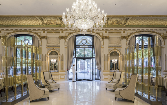 The hotel lobby at the Peninsula Hotel