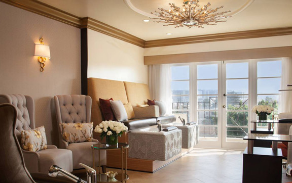 One of the living rooms and views it has in a room at the Four Seasons hotel in Beverly Hills, Los Angeles