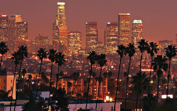 Palm Trees and city view from the Four Seasons Los Angeles at Beveryl Hills