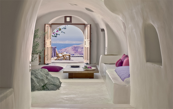 Perivolas-Santorini-Greece-Interior-of-Suite-and-Stunning-View