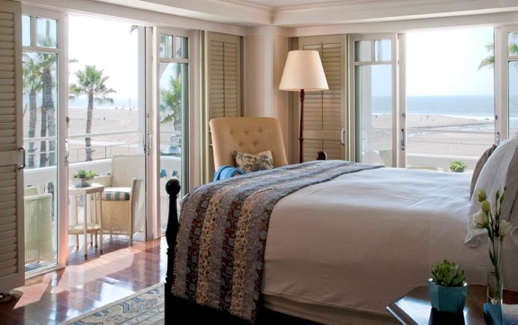 The bedroom and its astonishing view of the Pacific Ocean at the Santa Monica Hotel, Shutters On The Beach, at the Santa Monica Hotel