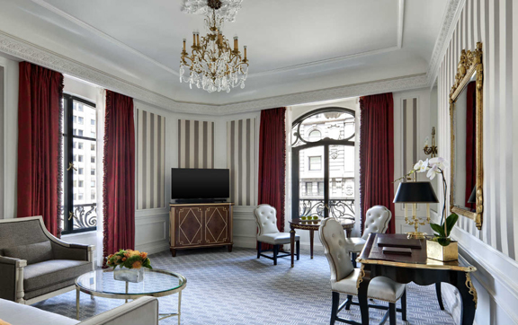 The living room area of the 5th Avenue Suite at The St. Regis New York, USA