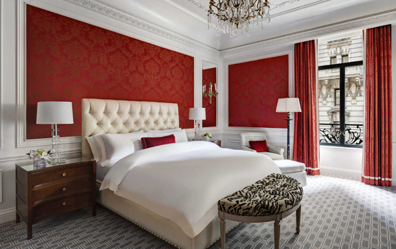 The grand suite bedroom layout at the St. Regis New York, USA