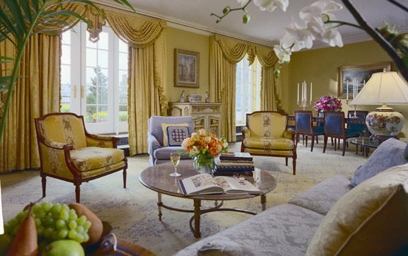 A photograph of the elegant Getty Suite living room at The Pierre A Taj Hotel New York, USA
