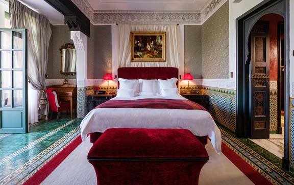 Bedroom, Al Mamoun Suite, Room 280. La Mamounia Hotel, Marrakech, Morocco. Photo by Alan Keohane www.still-images.net for La Mamounia