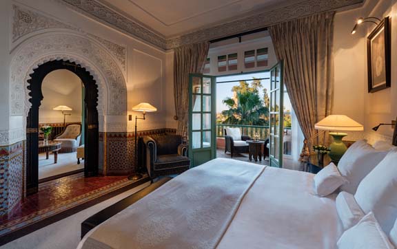 Bedroom, Koutoubia Suite, Room 330.  La Mamounia Hotel, Marrakech, Morocco. Photo by Alan Keohane www.still-images.net for La Mamounia