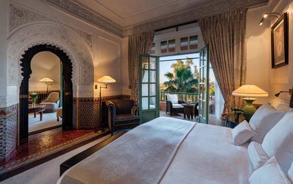 Bedroom, Koutoubia Suite, Room 330. La Mamounia Hotel, Marrakech, Morocco. Photo by Alan Keohane www.still-images.net for La Mamounia