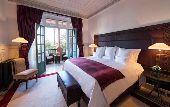 Bedroom; Suite Prestige, Room 240.  La Mamounia Hotel, Marrakech, Morocco. Photo by Alan Keohane www.still-images.net for La Mamounia