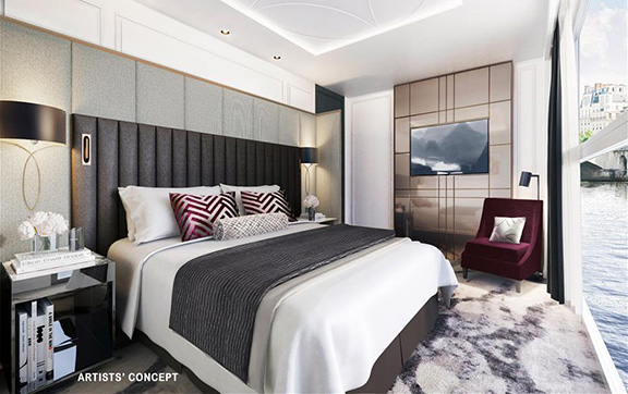 Master Bedroom in the Crystal Suite onboard Crystal Bach