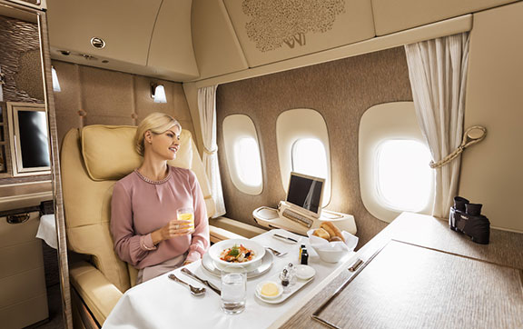 Dining in Emirates New First Class Suite on the Boeing 777