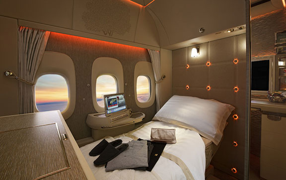 Fully Flat Bed in Emirates New First Class on the Boeing 777