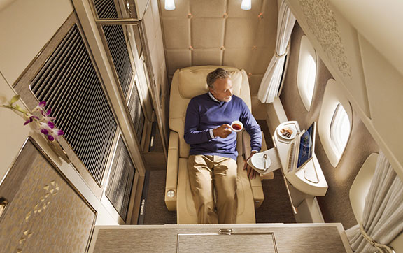 Zero Gravity Position in the New Emirates First Class onboard the Boeing 777